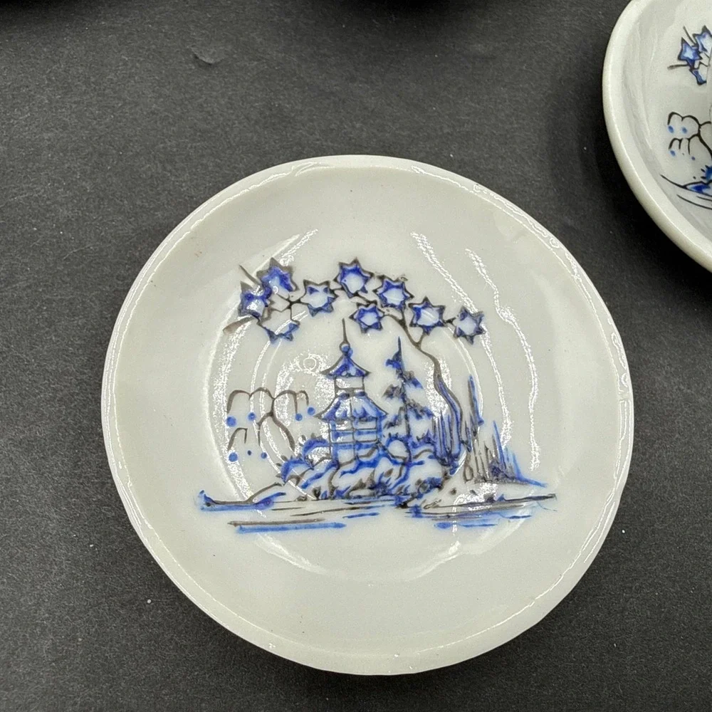 Vtg Japanese Tea Cup‎ Set Miniature with Handles Plates Sugar Made in Japan